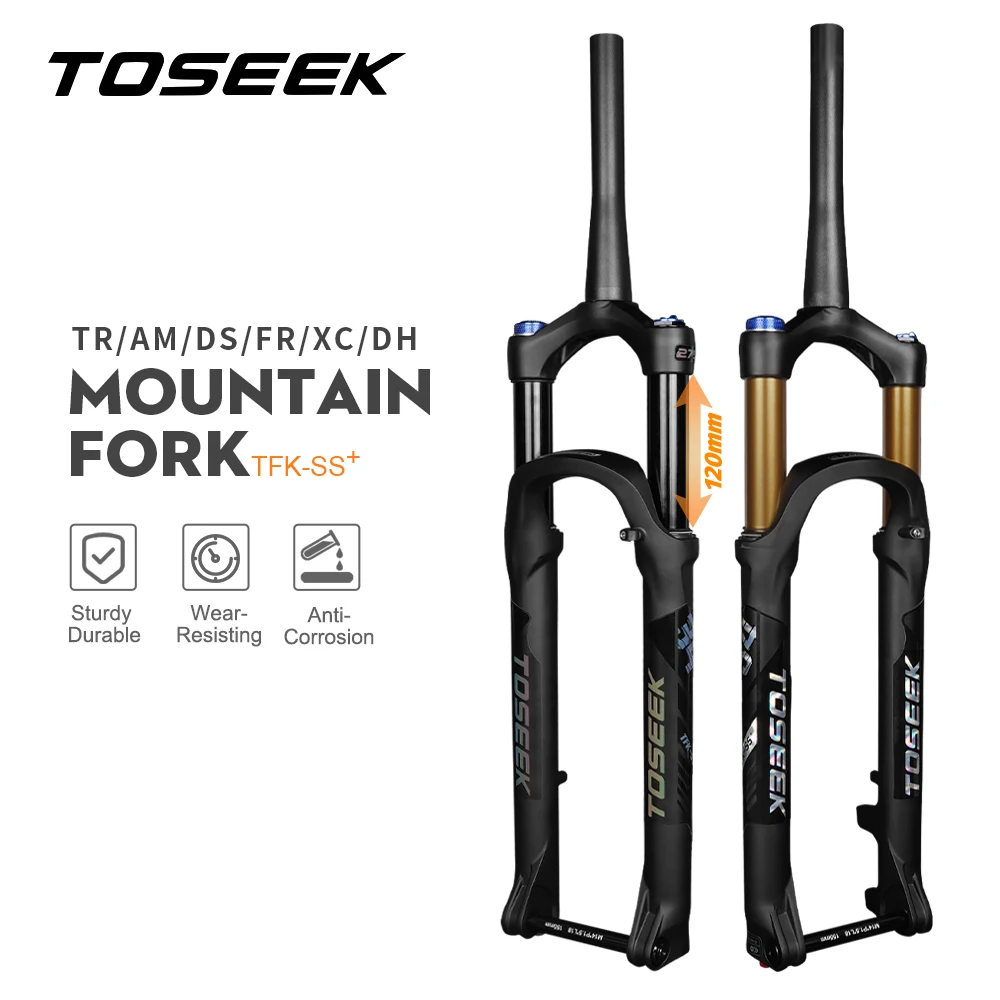 TOSEEK TFK-SS Magnesium Alloy MTB Bicycle Vertebra Fork 27.5/ 29er Inch Mountain Bike RL120mm Air Suspension Fork