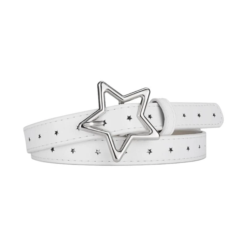 

652F Harajuku Teens Waist Belt with Alloy Star Buckle Light Luxurious Personality Waist Belts for Women Girls Coat Dress