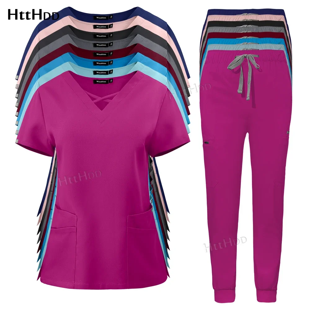 High-quality Scrubs Uniforms Sets Women Stretch Scrub Nurse Doctor Pet Grooming Dental Clinic Nursing Workwear Women Spa Uniform