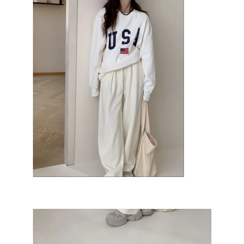 ハイウエストストレートレッグカジュアルスポーツパンツ女性用ルーズスリミングワイドレッグパンツ秋冬新スタイル