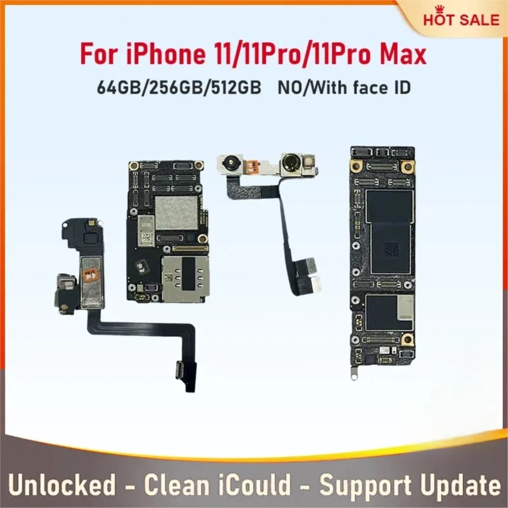 Fully Tested Authentic Motherboard For iPhone 11/ 11 Pro Max 256g Unlocked Mainboard Without Face ID Clean iCloud Support Update