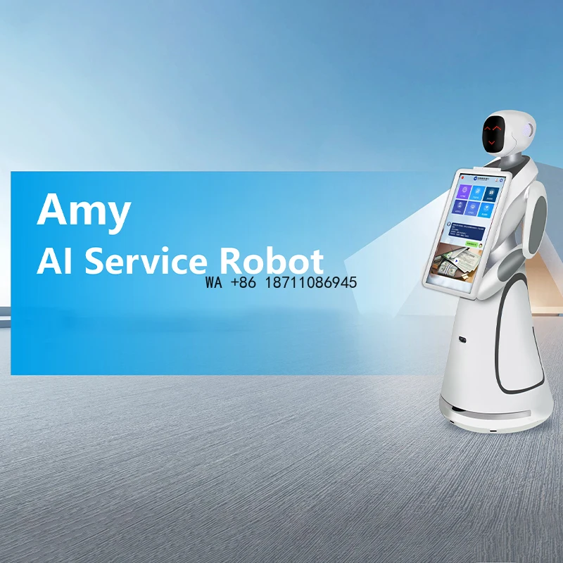 Advanced Technology Business Lobby and Hotel Reception Robot with Touch Screen and Fast Face Recognition