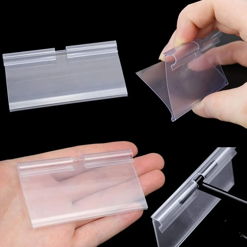 50PCS New Plastic Price Tag Holder Transparent Signage Label Holder Double line hook Multifunctional Label Display Sidebar Mall