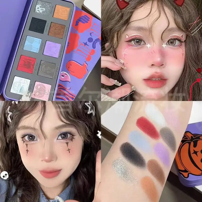 Judydoll Halloween Limited 10Color Shimmer Eyeshadow Plate Purple Blue Dark Retro Pearl Matte Easy To Wear Long-lasting Makeup