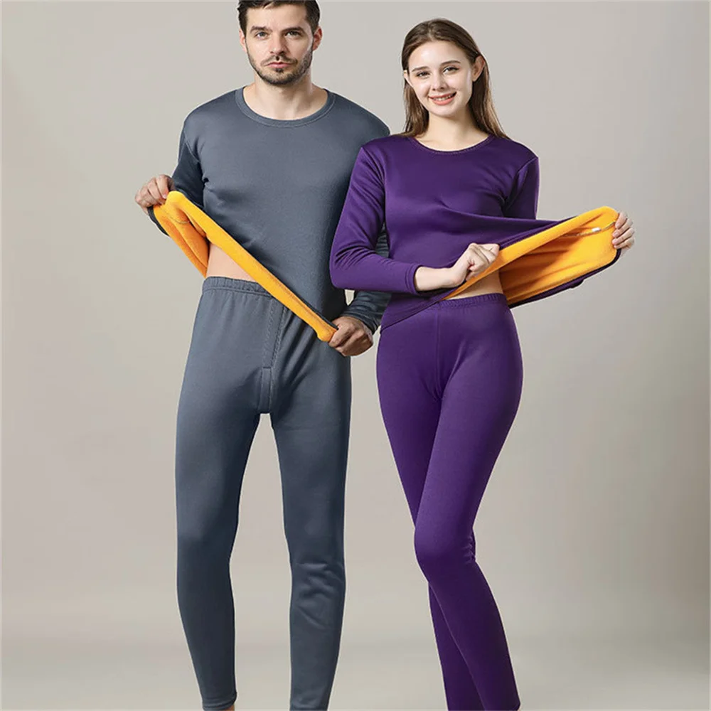 Women Thermal Thick Velvet Underwear 2023 New Winter Men Long Johns Fleece Base Layer Sets keep Warm in cold Weather Size 4XL