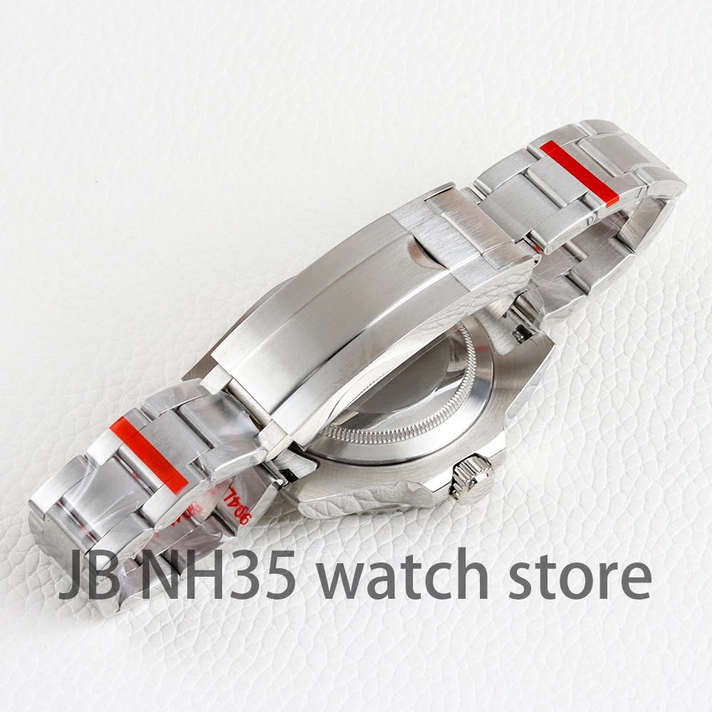 40mm NH35 Brushed Oyster Strap Sliver Watch Case 316L Stainless Steel Sapphire Glass Fit GMT NH34 NH35 NH36 Movement 28.5mm Dial