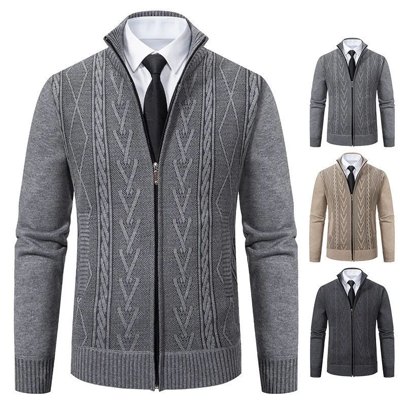 

Thickened jacket men's autumn and winter warm trend line stand collar knitted cardigan sweater coat