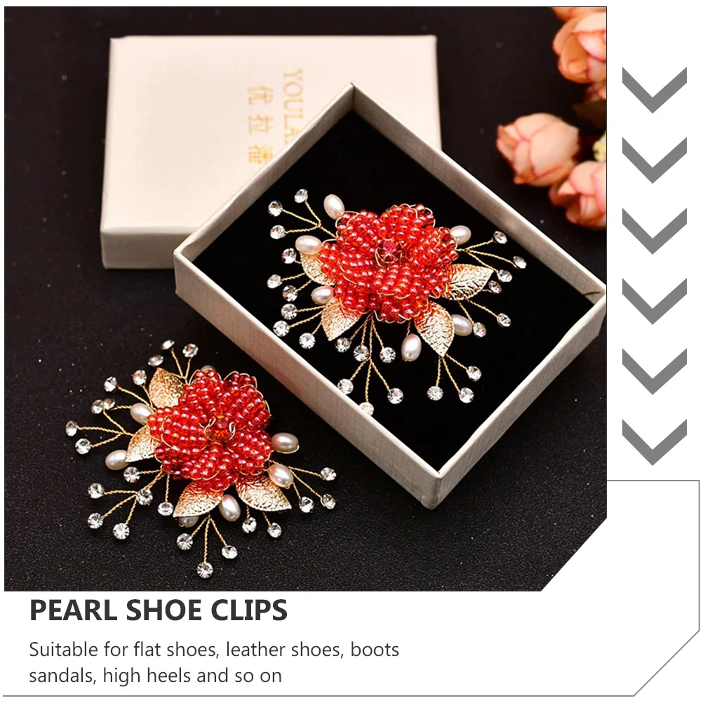 

Flower Shapes Buckles Red Decoration Shoe Clips Accessories Alloy Charms Embellishments Widely Used Heels Flats S Clutch Hat