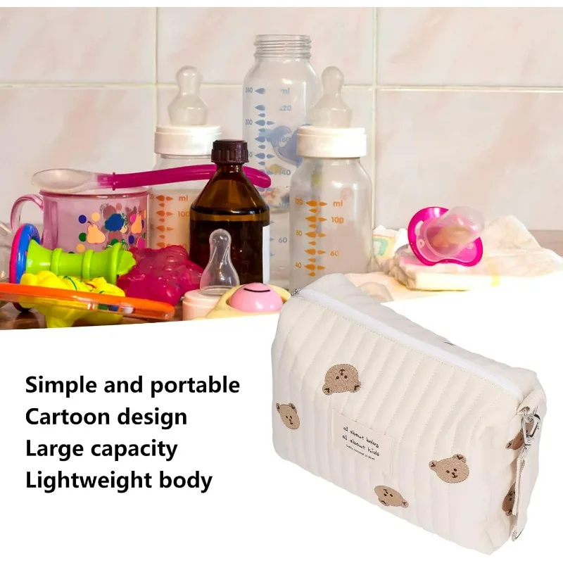 Borsa portaoggetti per carrello da viaggio Borsa per mamma ricamata stampata carina con cerniera Borsa portaoggetti per pannolini per neonato con bottone singolo