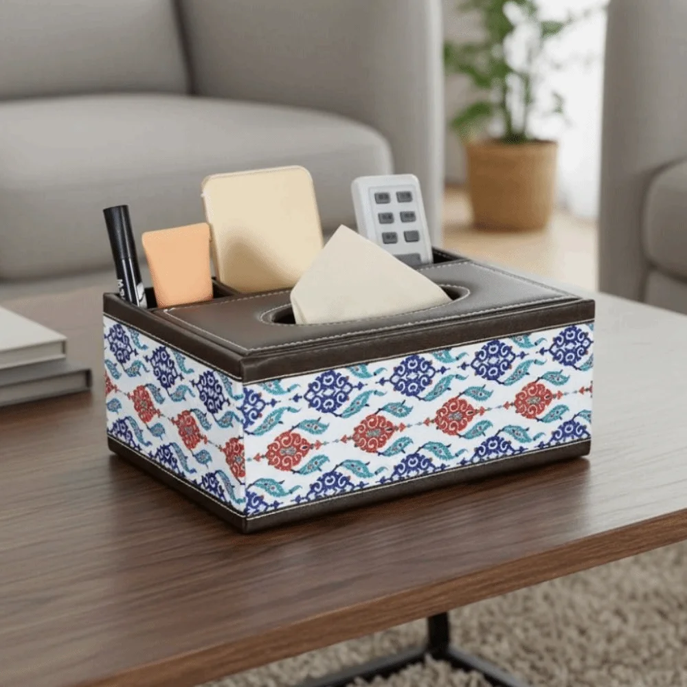 Artificial Leather Multi-functional Tissue Box 4 Grid Anti-moisture Tissue Paper Dispenser Rectangular Tissue Organizer Tea Room