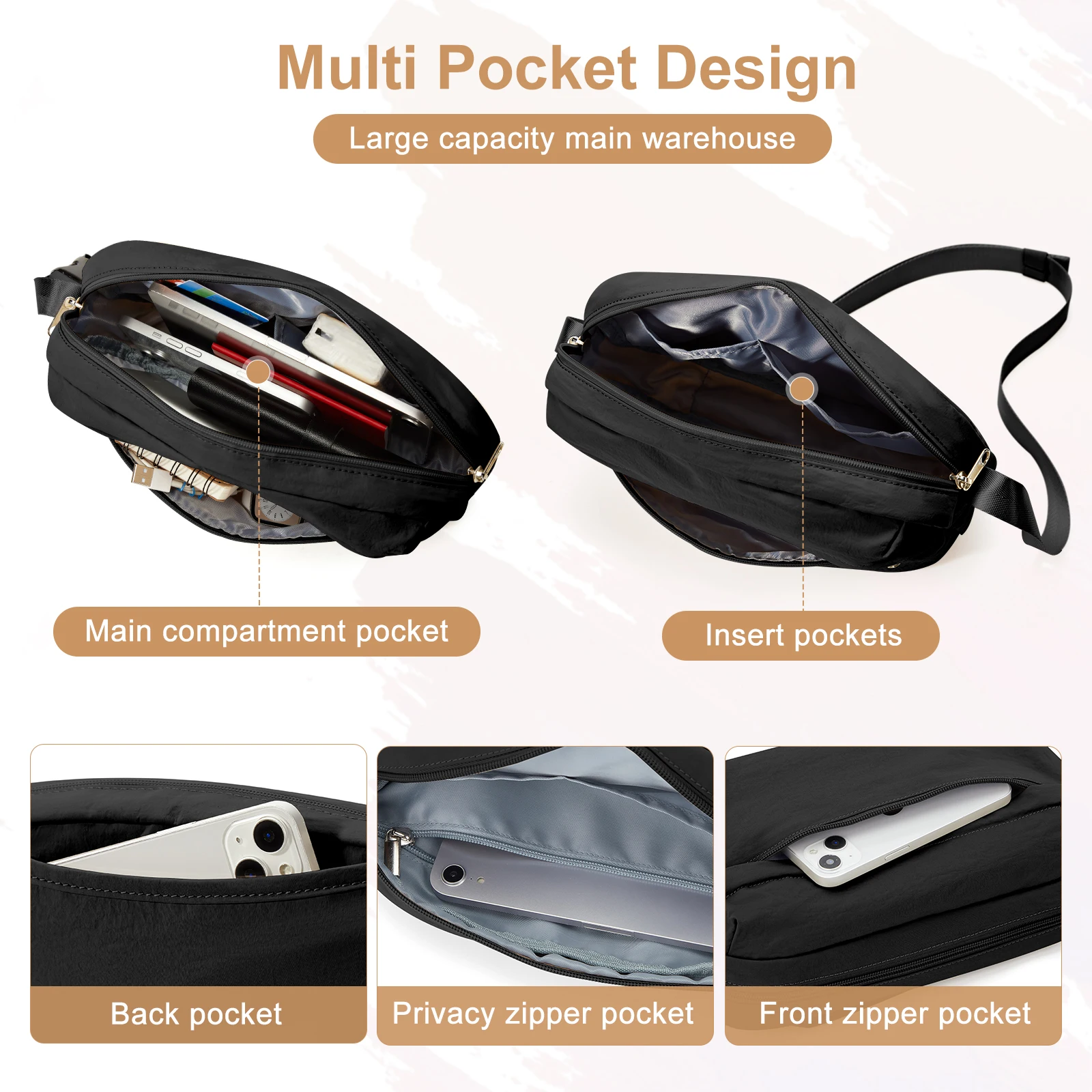 Small Fanny Packs Waist Pack for Women Men, Crossbody Sling Bag Mini Handbag for Travel Sports Running, Lightweight Nylon Bag