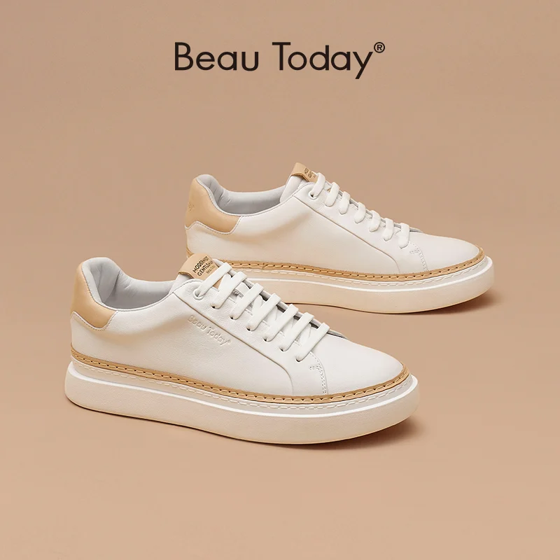 

BeauToday Casual Flats Men Genuine Cow Leather Lace Up Closure Round Toe Mixed Colors Outdoor Male Shoes Handmade 58317