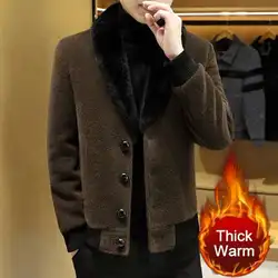 Winter Style Plush Thick Golden Mink Jacket Long Slim Woolen Coat Jacket Casual Social Overcoat Windbreaker Men Jackets Clothing