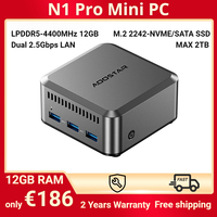 N1 Pro Mini PC Windows 11 Intel N150 4 Cores Max 3.6GHz 12GB LPDDR5 RAM 512GB SSD M.2 2242 SSD HDMI DP Type-C Triple 4K Display