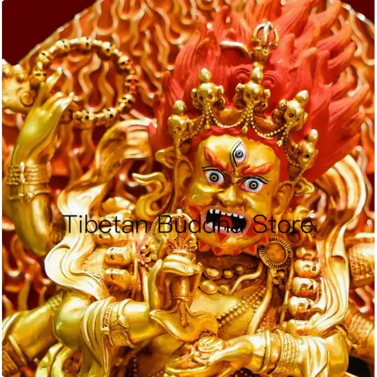 23cm Tibetan family worships exquisite antique gilded six armed Mahagala ornaments  pure copper Mahagala Buddha statues