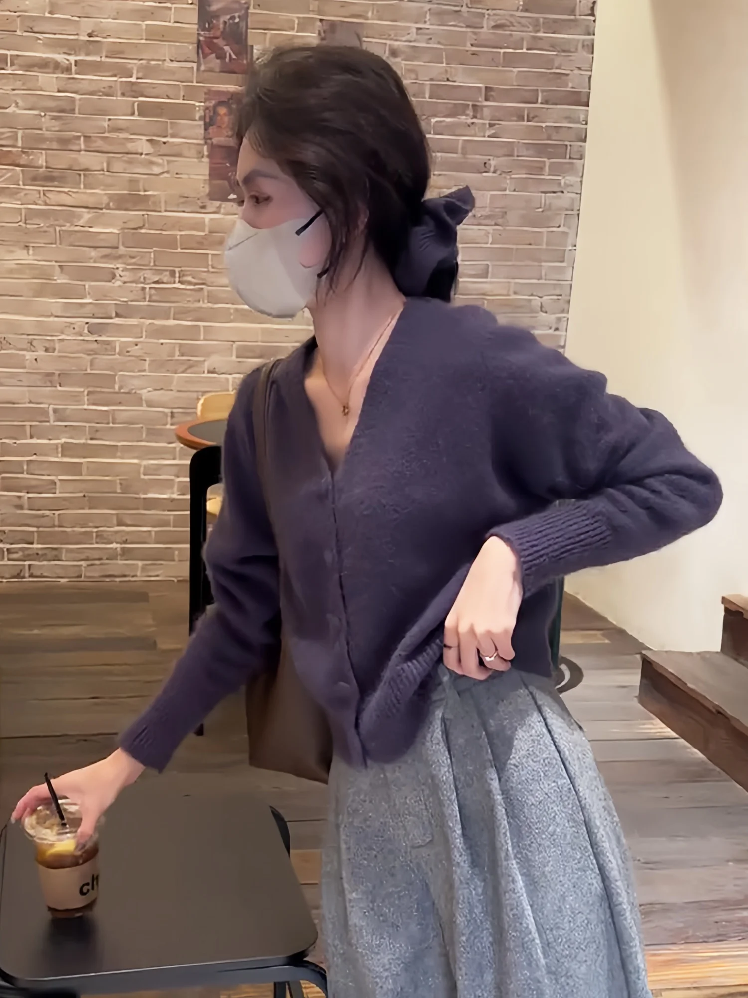 Ch � kY Soft V-Ne Cardigan aperto lavorato a maglia da donna Primavera Autunno Maglione viola Ele Versatile Lungo Sve Casual Sle