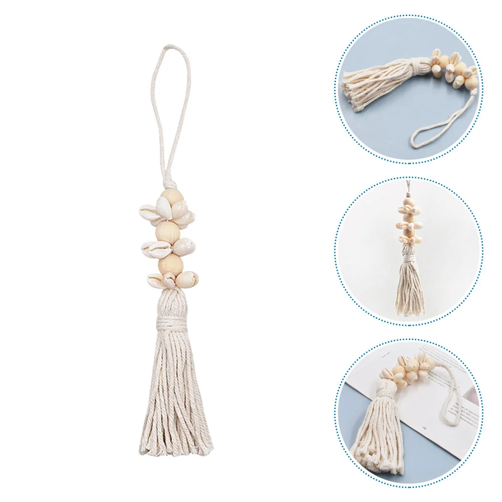 Boho Style Hanging String Cotton Thread Decor Beads Pendant Wooden Beach Decorative with Shell Design Garland Tassels Delicate