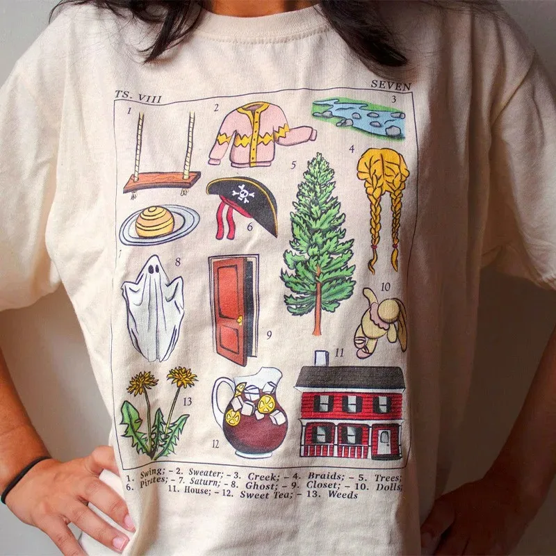 

Women Summer Swift Folklore Seven Inspired Graphic Women Cotton T-Shirt Khaki Loose Cotton Short Sleeve Tops Ins Fashion Tees