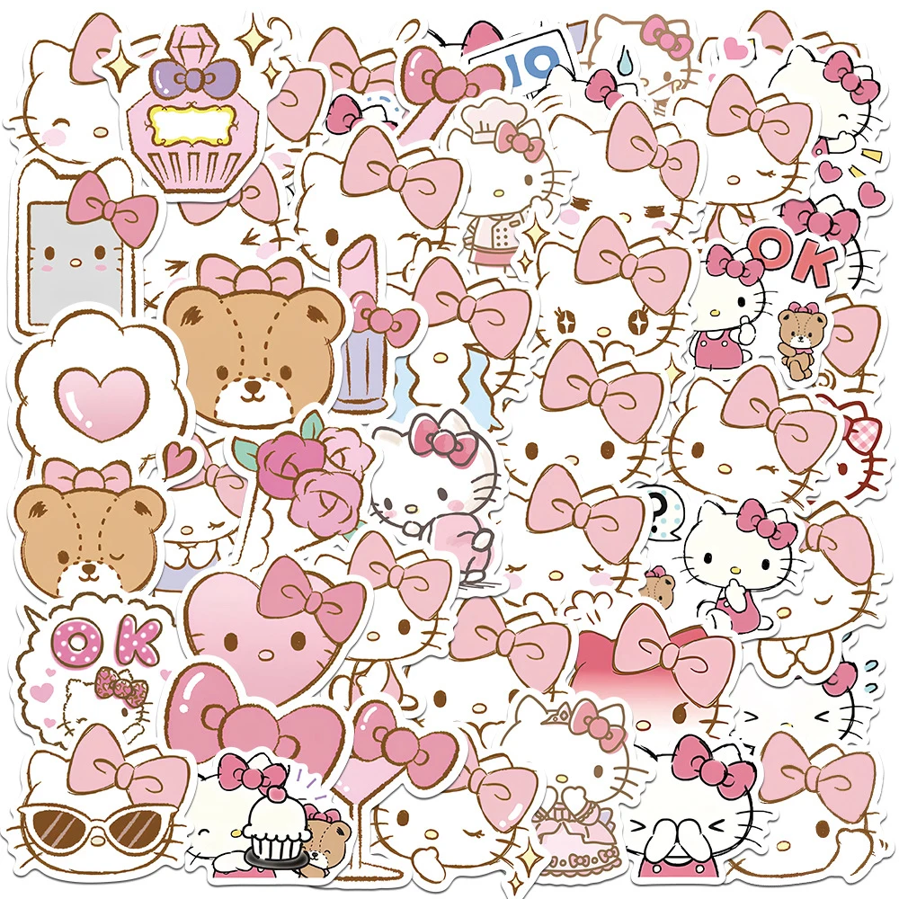 

10/30/50pcs Hello Kitty Cartoon Stickers Cute Pink Characters Sticker DIY Decoration Bike Luggage Notebook Phone Sanrio Anime De