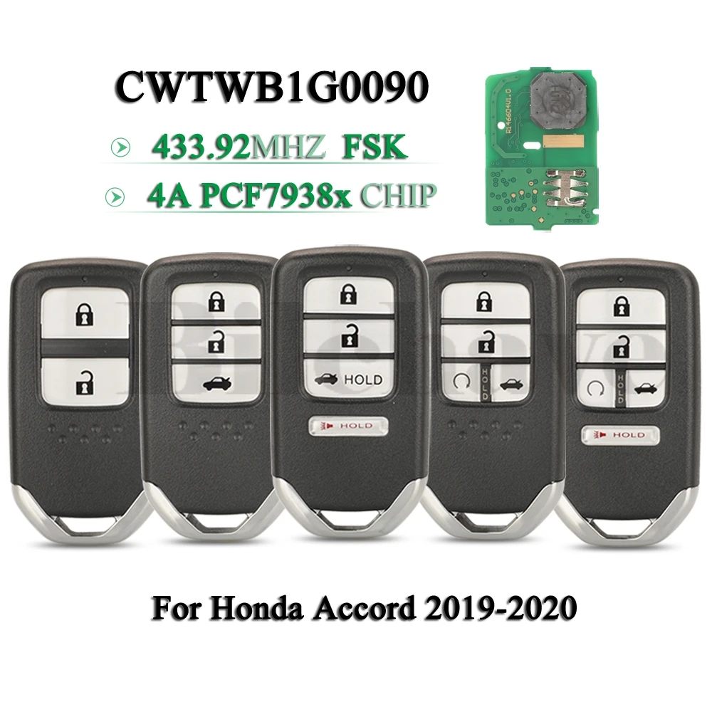 Jingyuqin CWTWB1G0090 Dành Cho Xe Honda Accord 2019 2020 Phím Remote 433.92MHz FSK 4A Pcf7938x Chip Thông Minh Chìa Khóa Xe Ô Tô 72147-TVA-A11