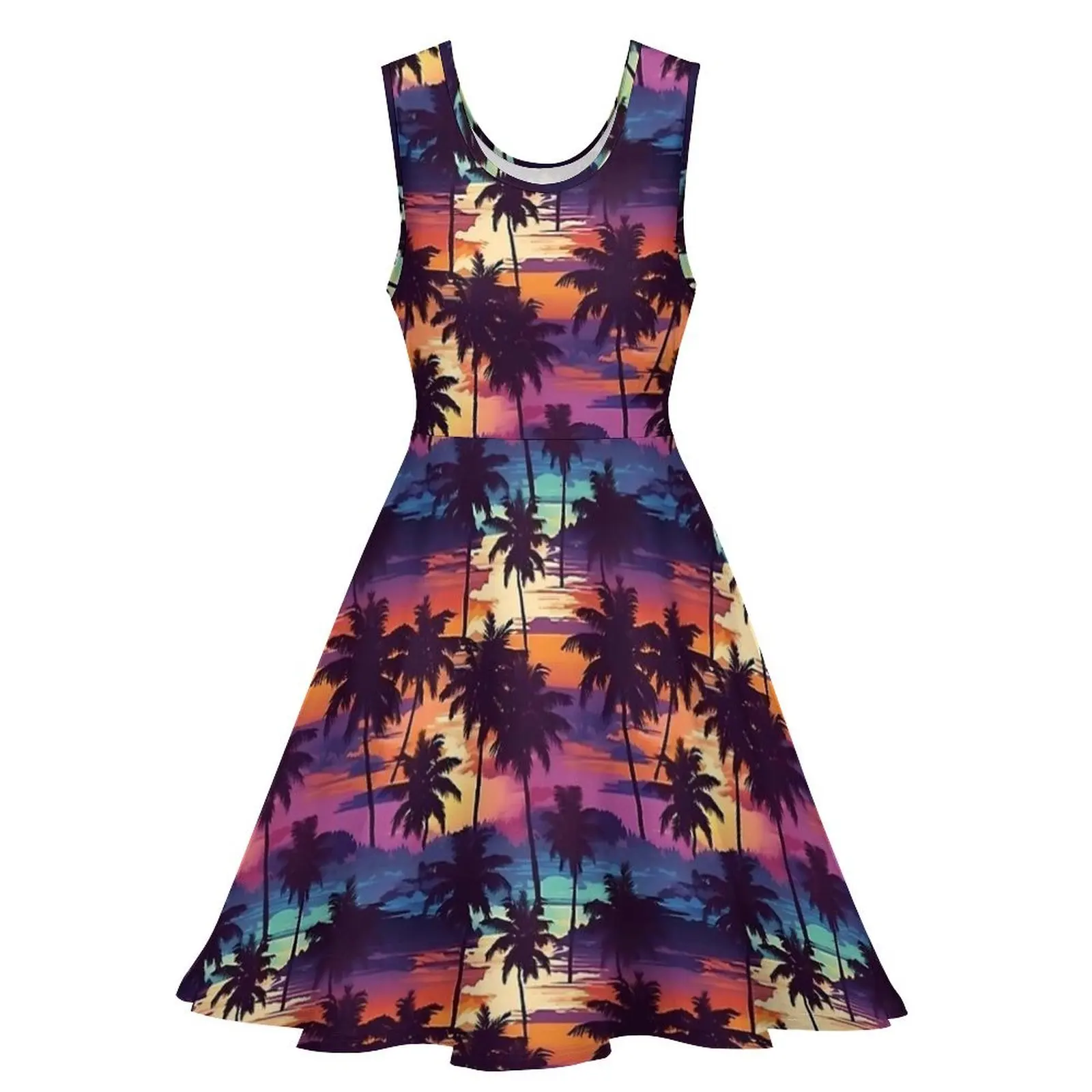 Hawaiiaanse zonsondergang palmbomen jurk Boho strandjurken hoge taille casual oversize skatejurk dames bedrukte vestidos