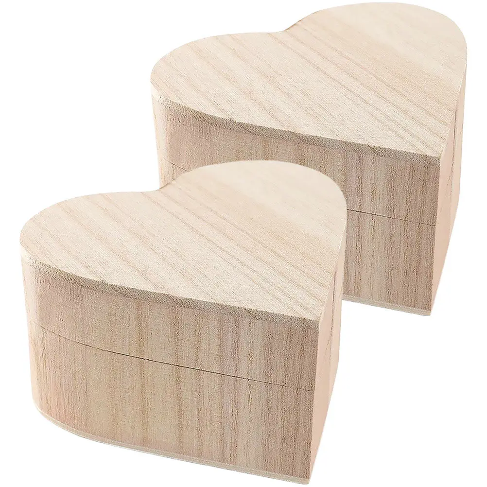 

2Pcs Jewelry Storage Box Heart Shape Wooden Gift Organizer Box Protective Jewelry Container for Rings Earrings Desktop