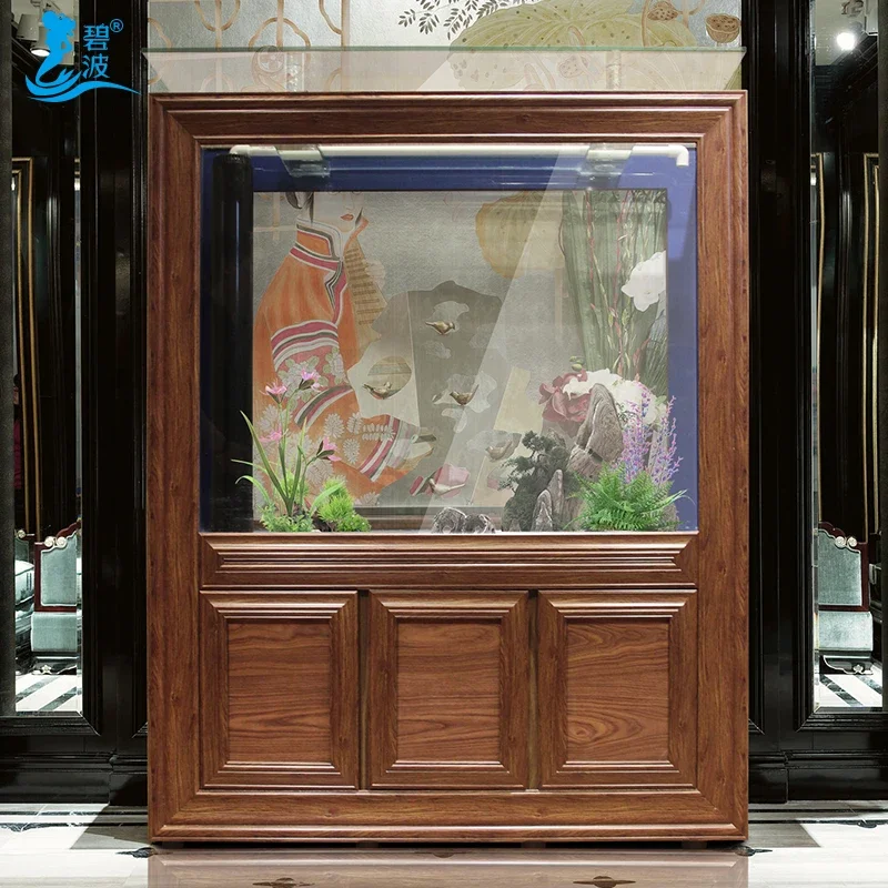 Chinese fish tank aquarium living room screen floor imitation mahogany dragon bottom filter fish tank