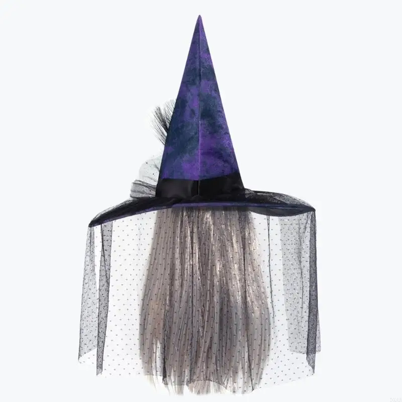 DXAA Retro Witch Hat Party Accessory Unique Black Veil Wizard Hat Fashion Accessory