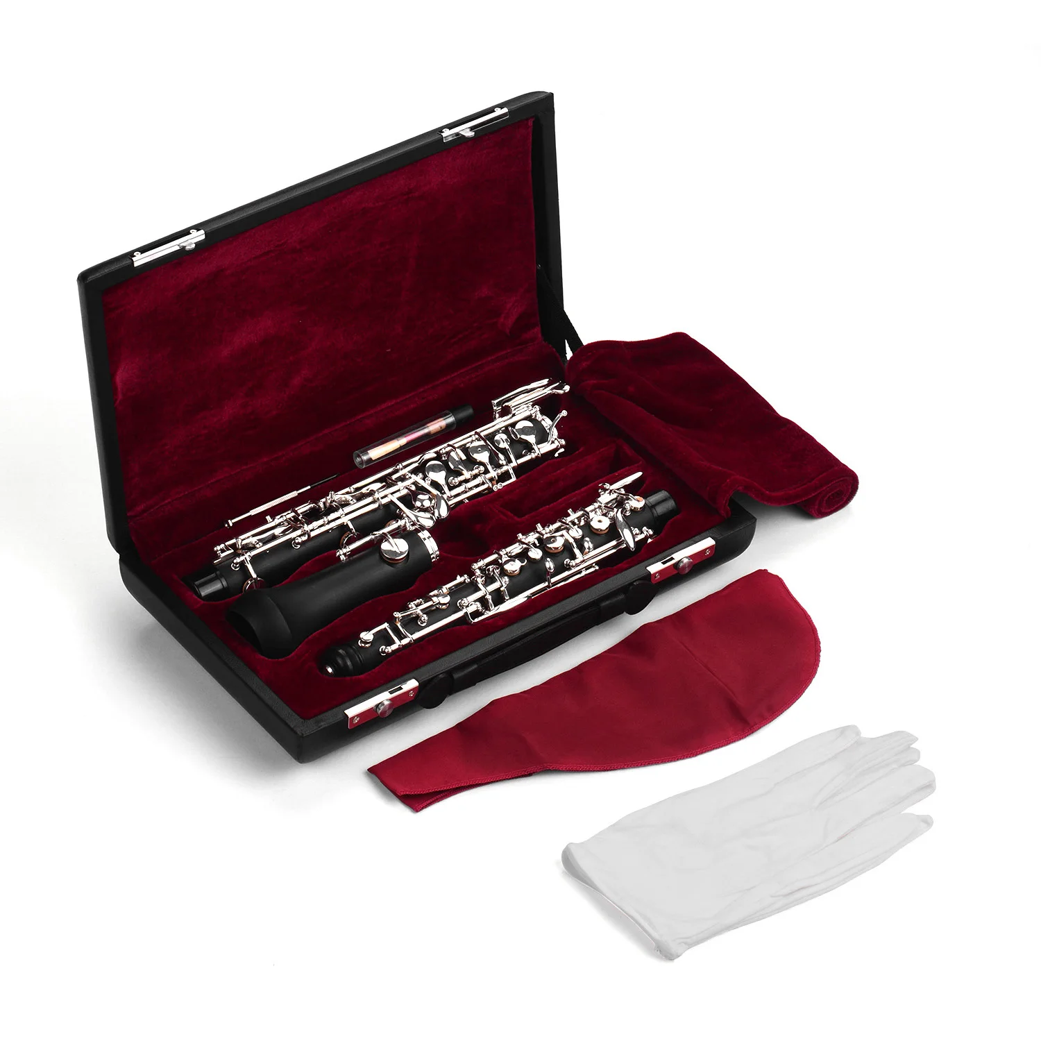 Professional Oboe C Key Semi-automatic Style Silver-plated Keys Woodwind Instrument with Oboe Reed Gloves Leather Case Carry Bag