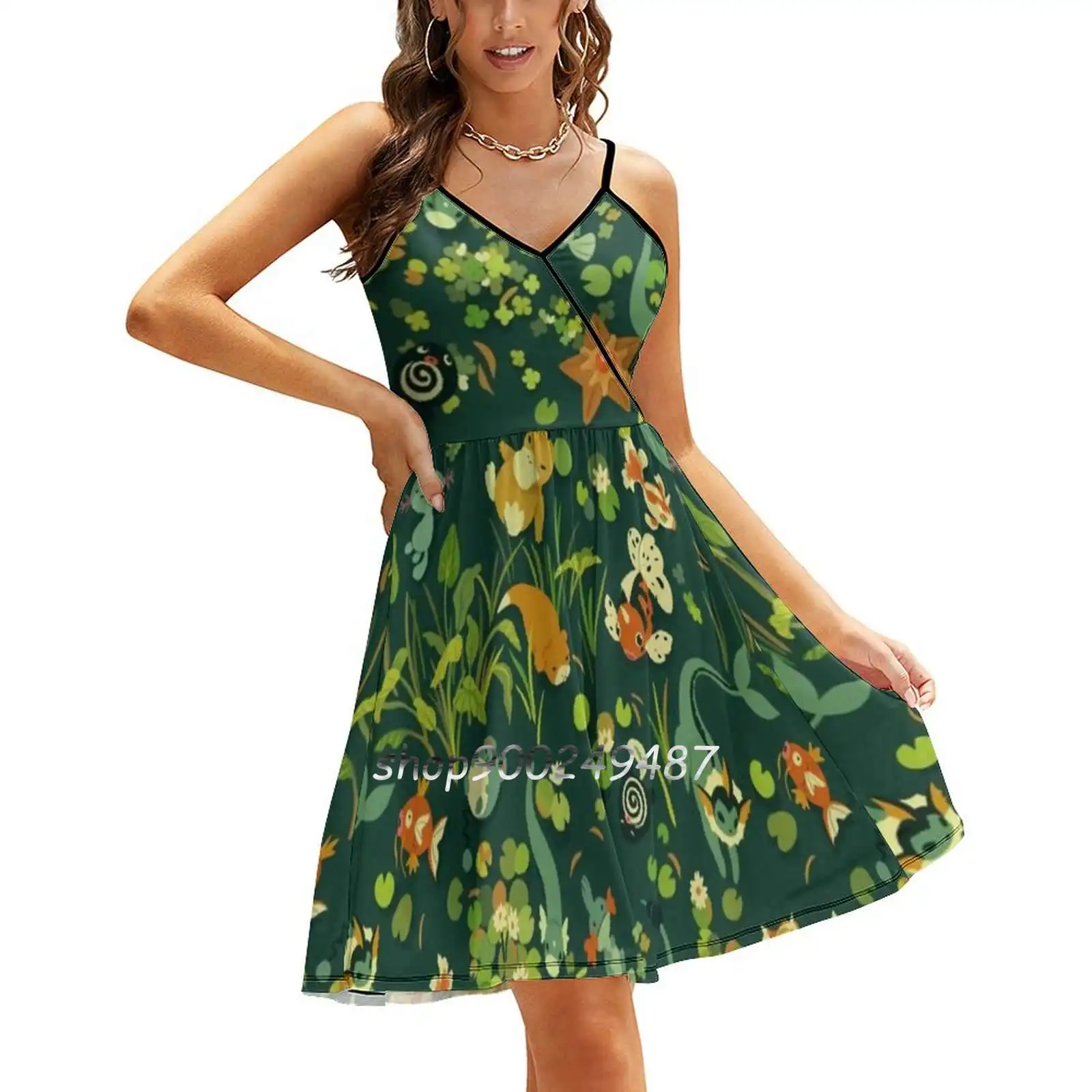 Sling Dress Women Summer Printing Condole Belt Dresses Patterns Floral Water Aquatic