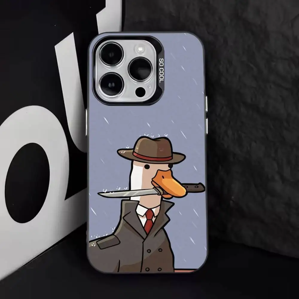 حافظة هاتف مضحكة D-DucK Goose meme لهاتف iPhone 16,15,14,13,12,11,8,7,Pro,Max,Plus,Mini,XS,SE مضادة للسقوط باللون الأسود غير اللامع