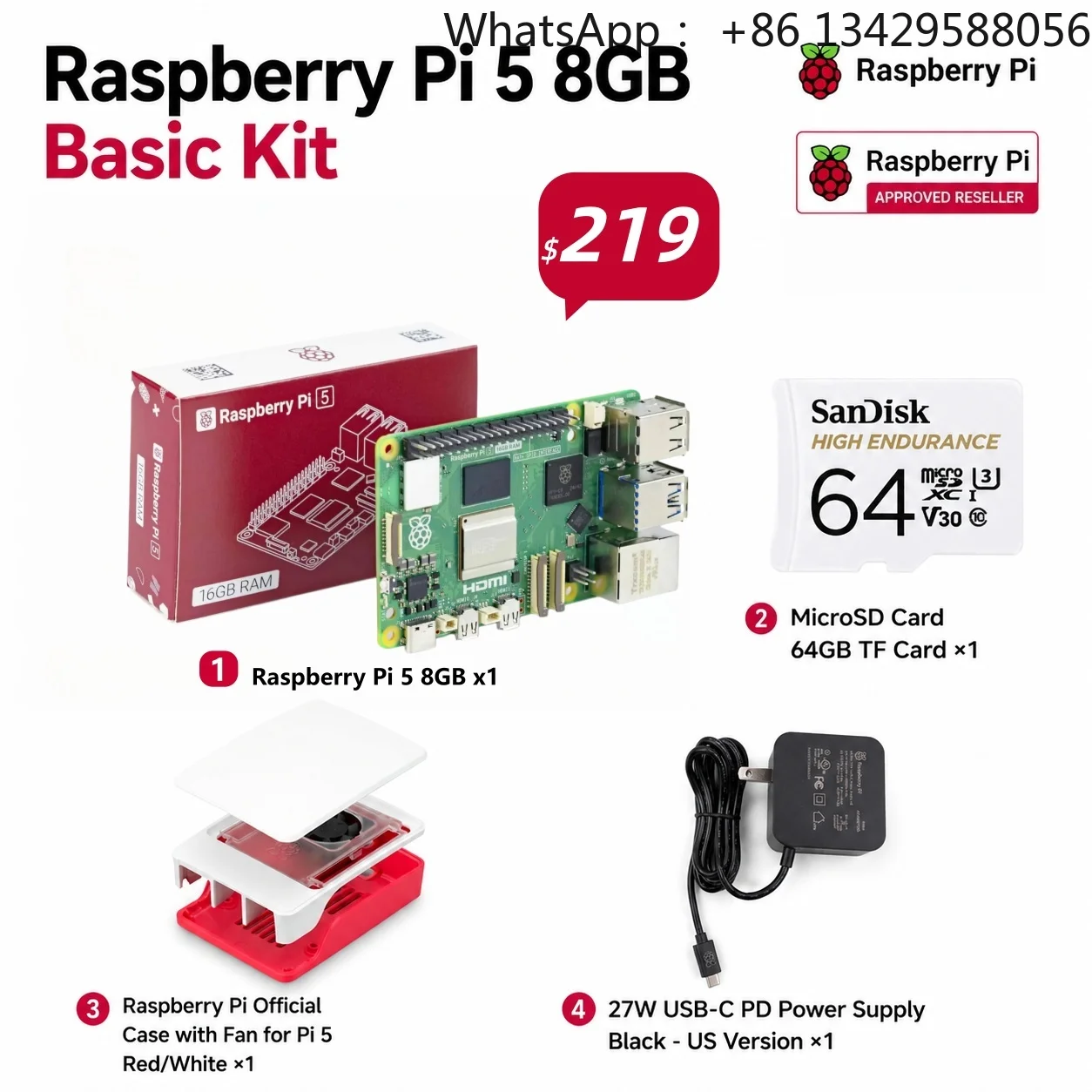 Seeedstudio Raspberry Pi 5 8GB Starter Kit Wholesale Official Distributor  case with Fan 27W Power Development Kit for Resellers