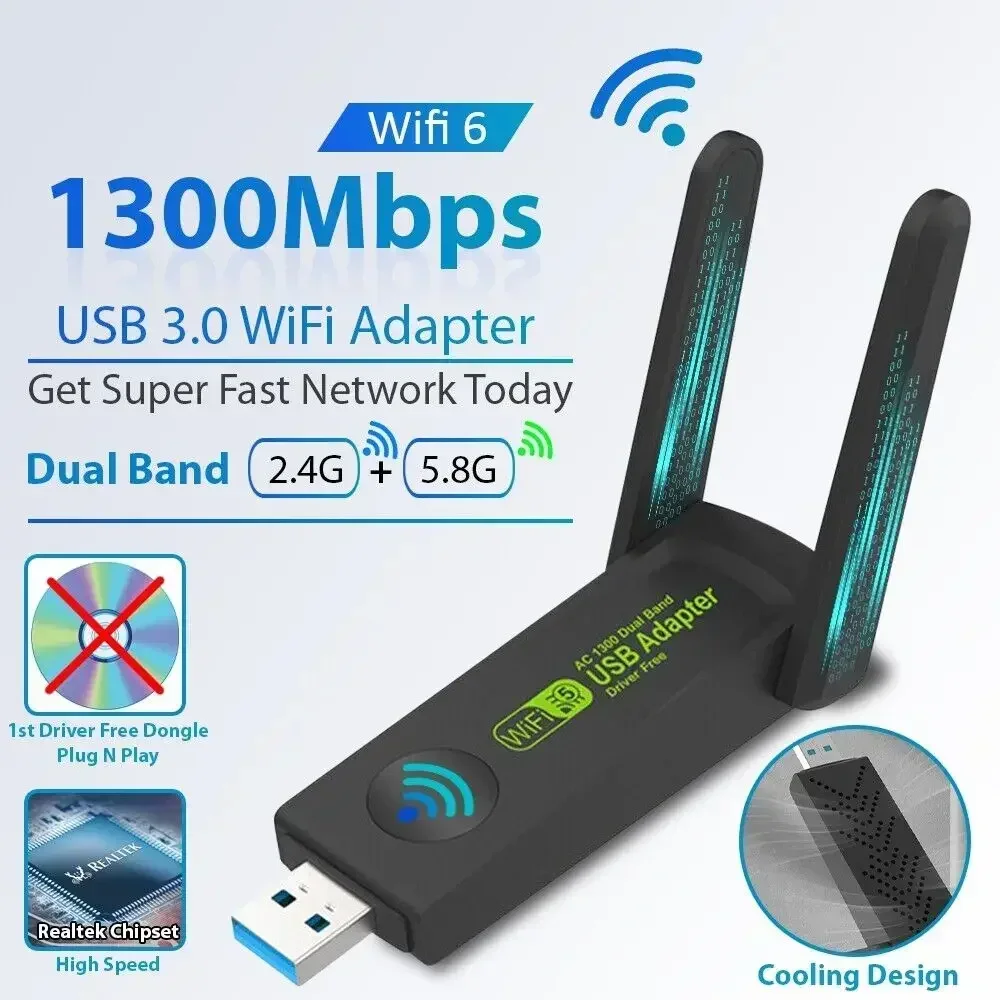 

1300M USB WIFI Adapter Wireless Network USB Wifi Dongle Antenna Dual Band 5G 150/600/1300Mbps for Computer Laptop for Win7 Win10