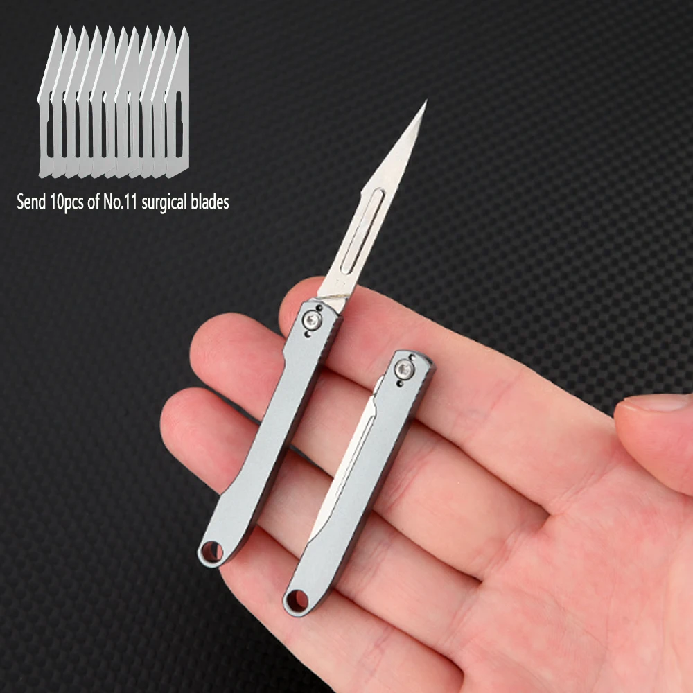 Mini bisturi pieghevole in acciaio inossidabile coltello pieghevole medico EDC coltello da tasca per disimballaggio all\'aperto con lame sostituibili