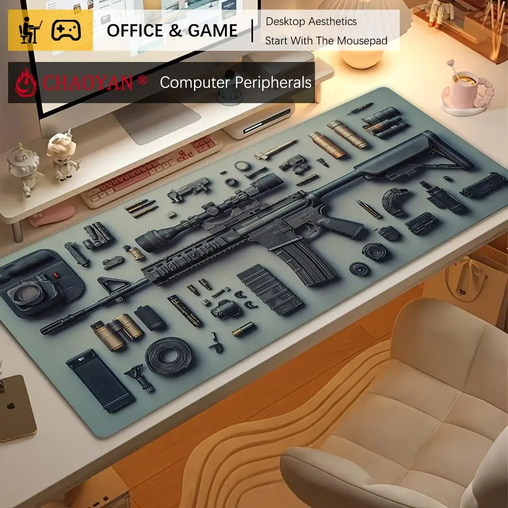 

Modern tactical gun gaming Mouse Pad Desk Mat Non-Slip Durable office mouse mat gaming mats with Stitched Edge HD printing