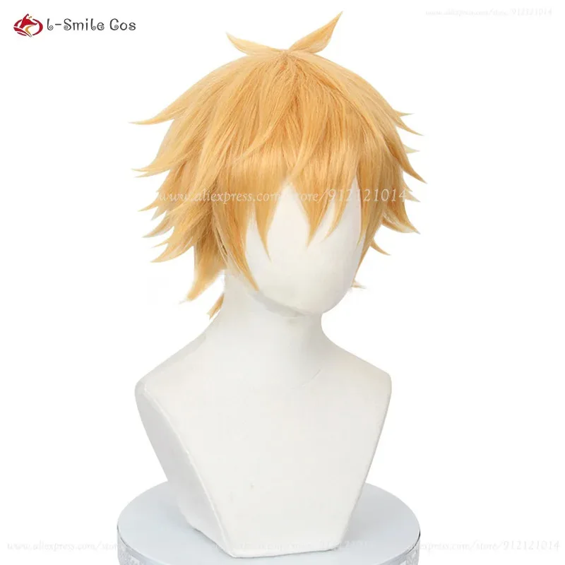 Neue Denji Perücke Anime COS Denji Cosplay Perücke Augen Patch Kurze Goldene Hitzebeständige Synthetische Haar Party Perücken + Perückenkappe