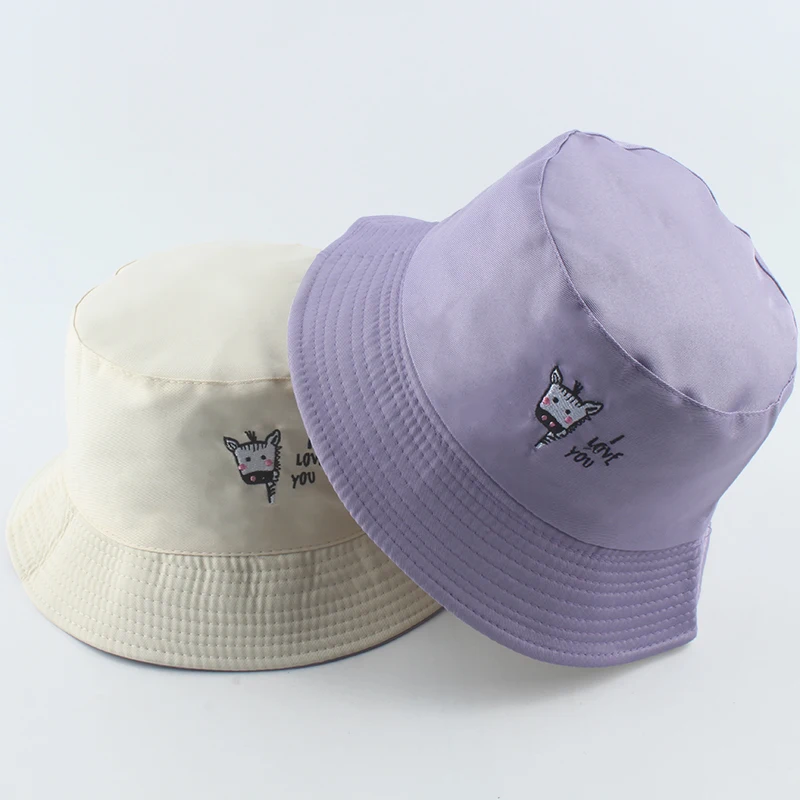 2022 New Fashion Summer Bucket Hat For Women Men Bob Animal Zebra Dog Embroidered Fishing Cap