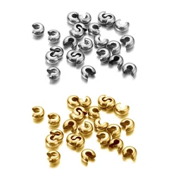 50pcs Gold Color Stainless Steel End Crimp Beads Cover Dia 2 3 4mm Loose Big Hole Spacer Stopper Beads For Diy Jewelry Making