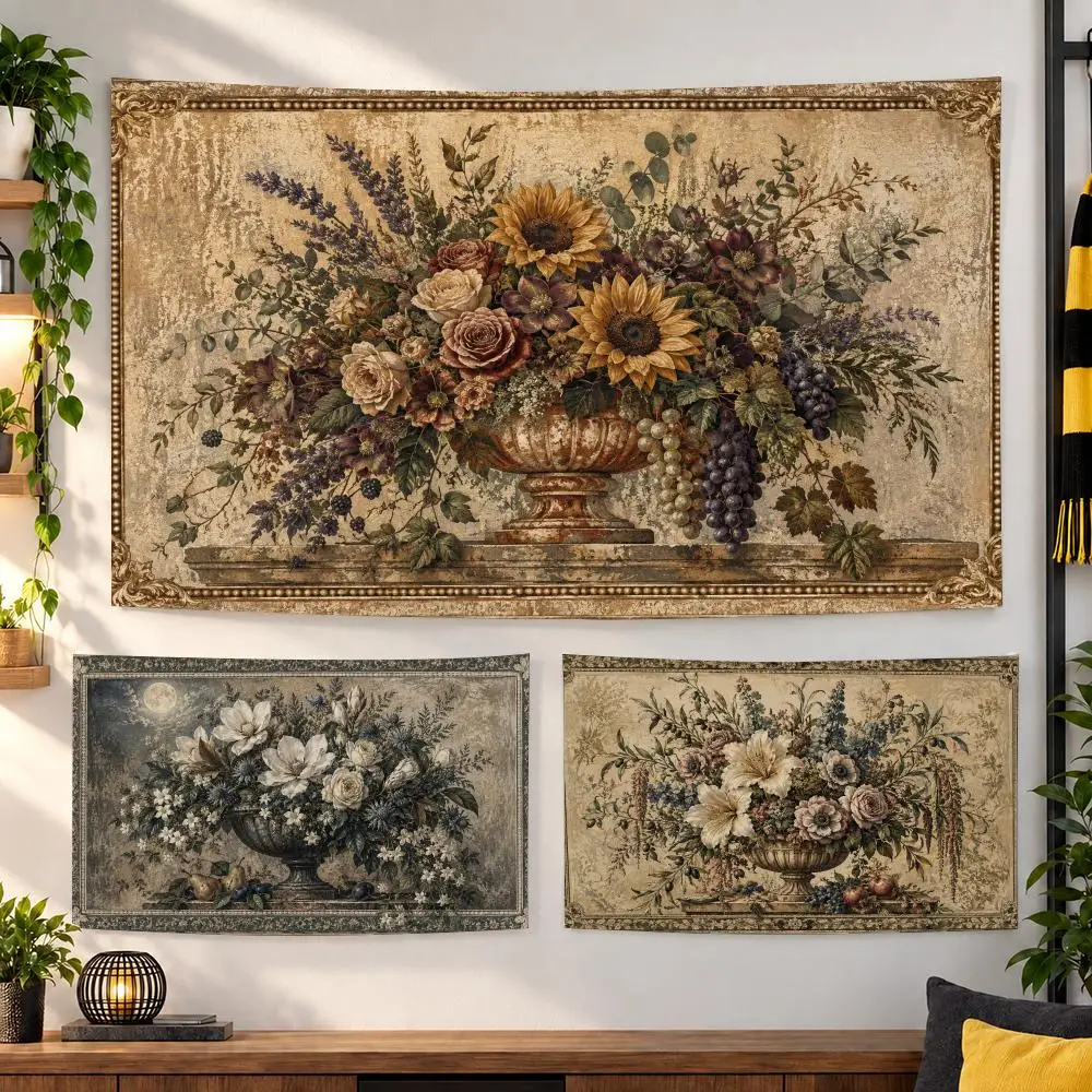 Vintage Botanical Tapestry Durable Soft Microfiber Horizontal Wall Hanging Decor For Bedroom Patio Garden Parties