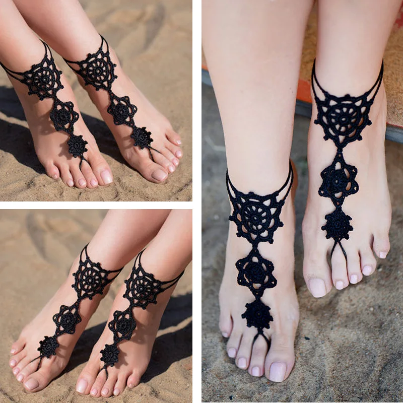 

European and American Hot-selling Anklets Made of Pure Cotton Hand-crocheted Foot Accessories for Dancing and Yoga.