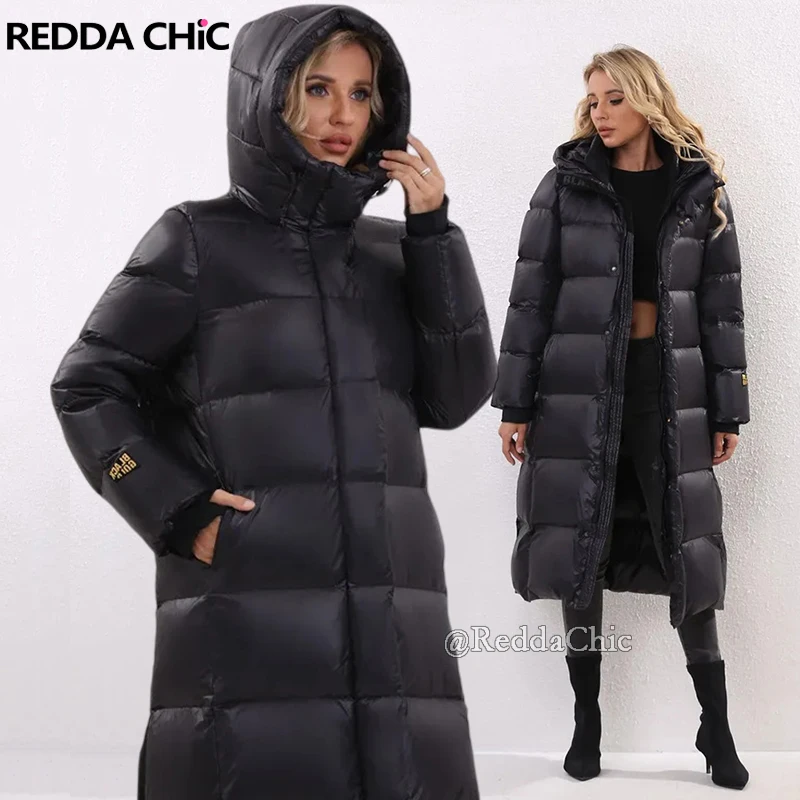 

REDDACHiC Роскошный золотой x черный длинный пуховик с капюшоном, теплое утепленное стеганое пальто-пуховик, женские парки, женская зимняя верхняя одежда