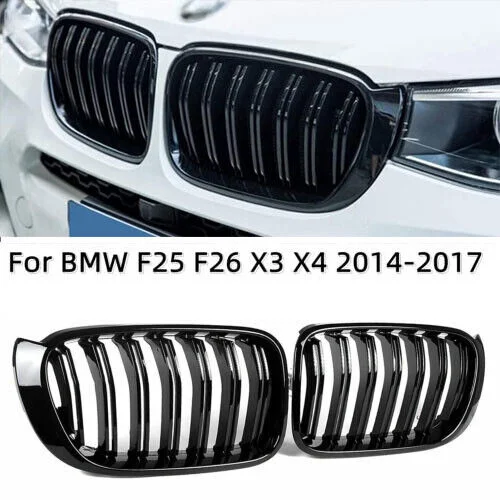 Glossy Black Front Kidney Double Line Grille Replacement For BMW X3 X4 F25 F26 2014-2017 Racing Grills Grilles Car Accessories