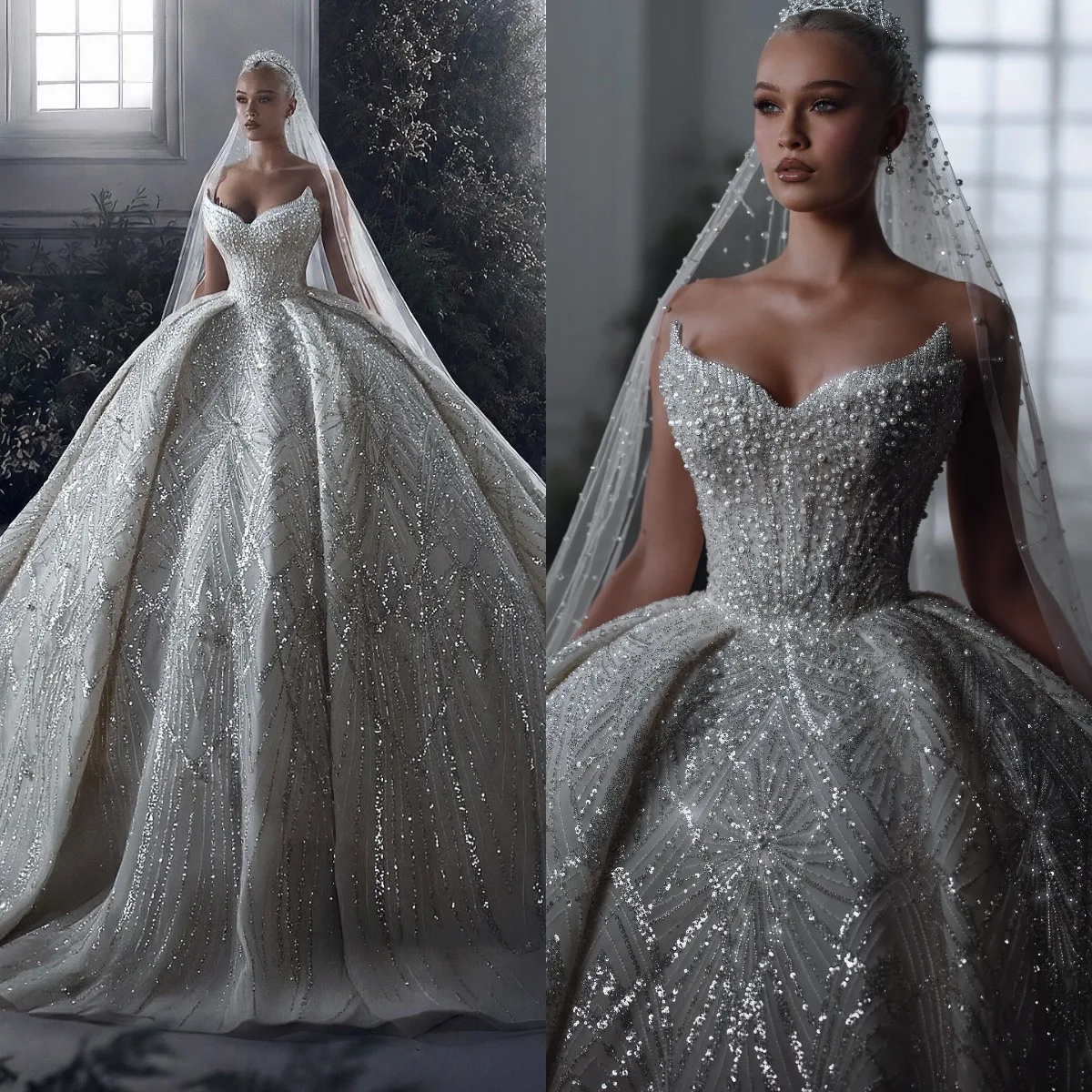 Design Ball Gown Wedding Dresses Sweetheart Beads Sequins Illusion Lace-up Back Pleat Court Gown Bridal Customized Robe