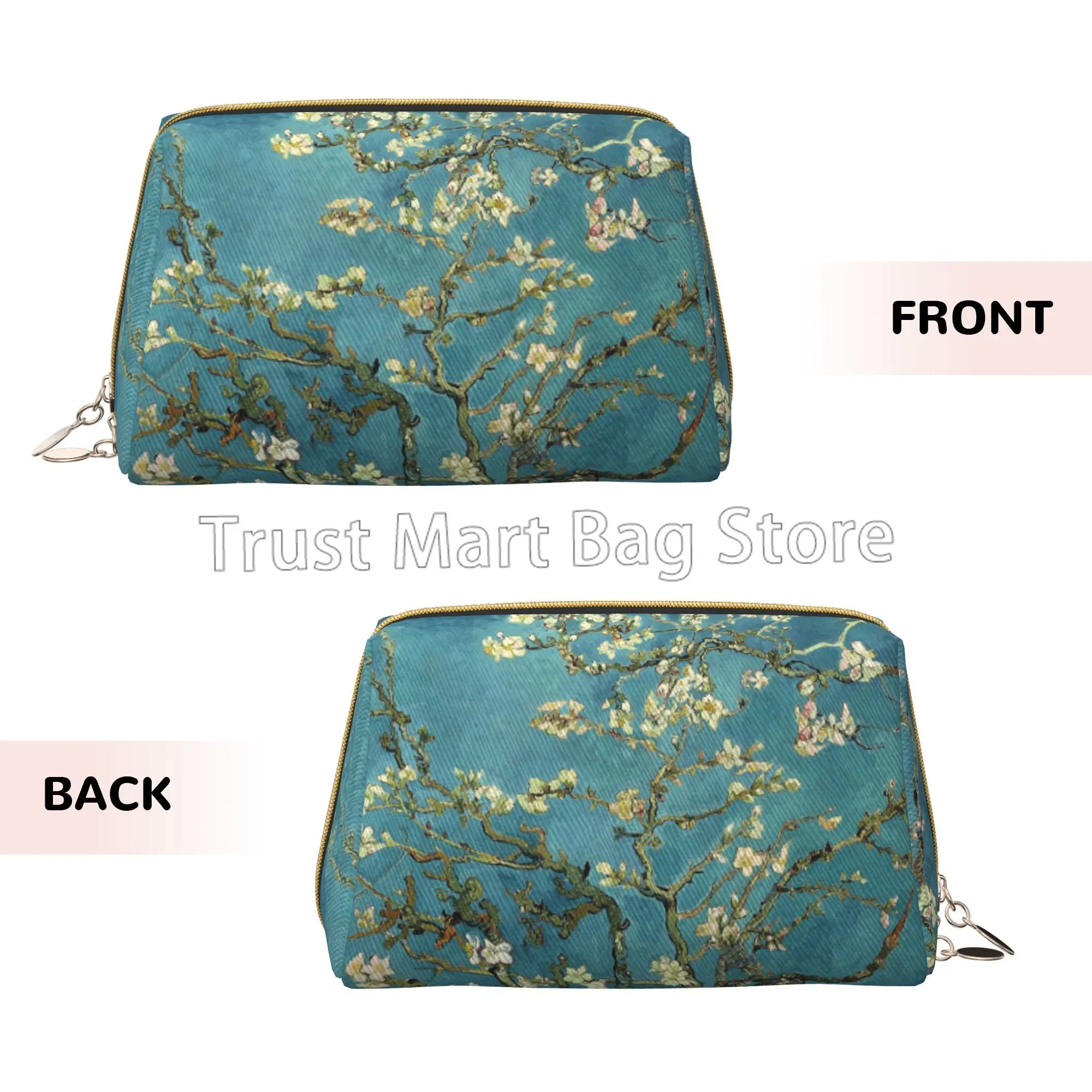 Vincent Van Gogh Almond Blossom Large Travel Makeup Bag Leather Cosmetic Bags Storage Bag for Women Waterproof Toiletry Pouch