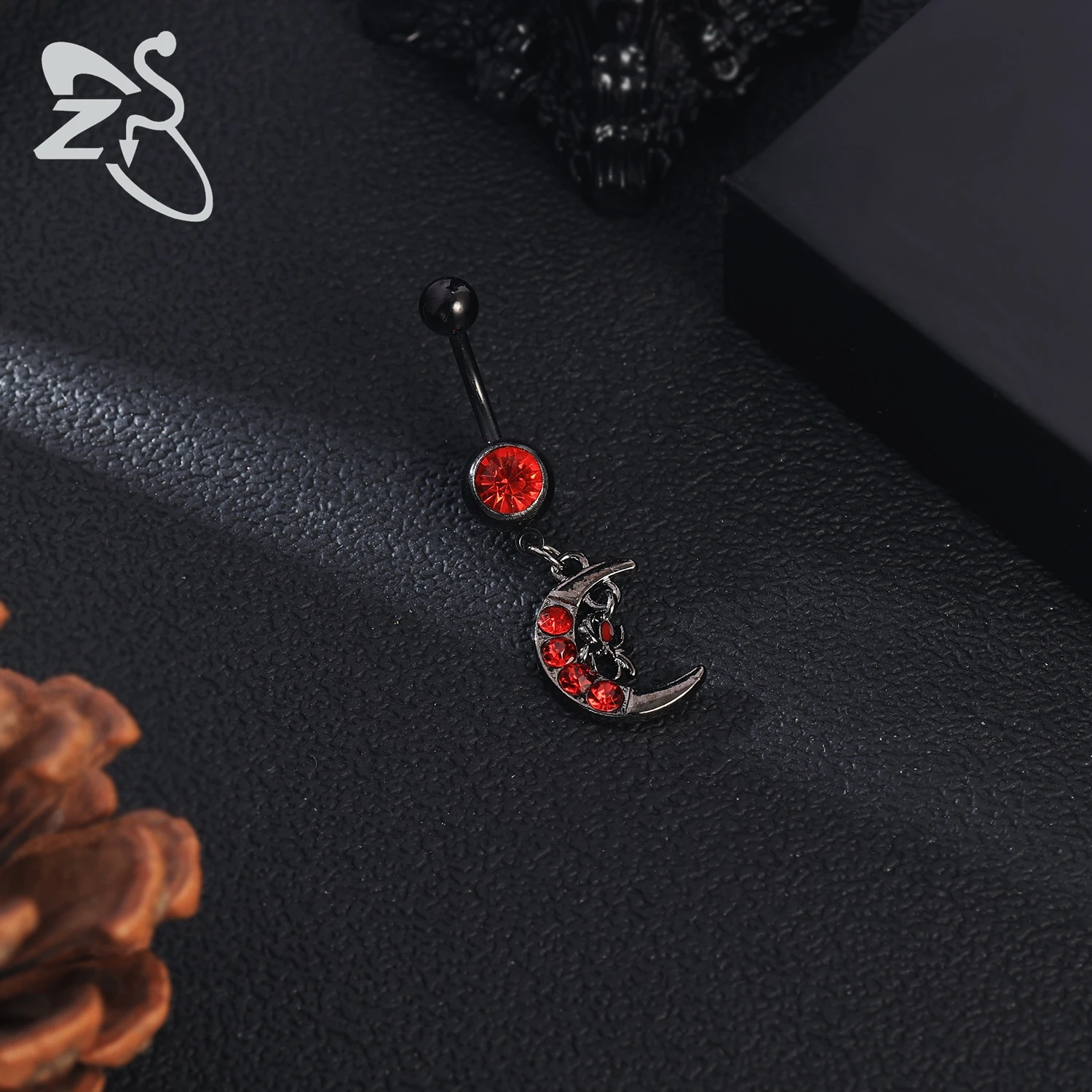 Black Stainless Steel Belly Button Ring, Gothic Skull