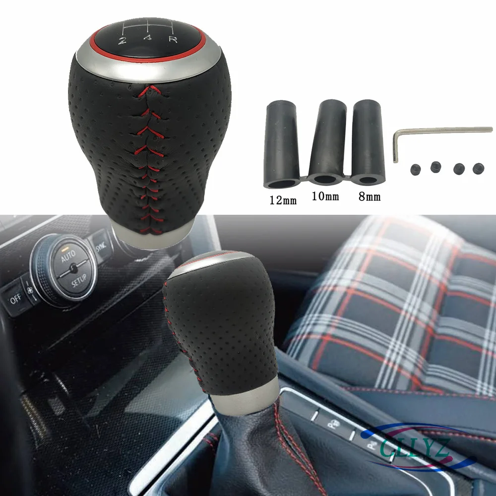 5-speed Aluminum Leather Red Line Shift Knob Car Manual Shift Lever Gear Shift Lever Head Auto Parts Car General Decorations