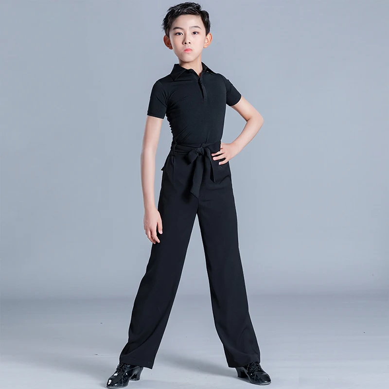 Nouveaux enfants salle de bal danse Performance Costume garçon manches courtes danse chemise enfants Cha Cha valse danseur hauts VBH1696