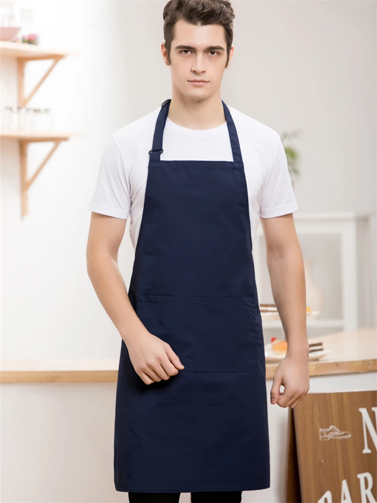 Custom Original Apron for Chefs Women Men Kitchen Uniforms Waist Strap Restaurant Working Long Smock With Pockets Blue White