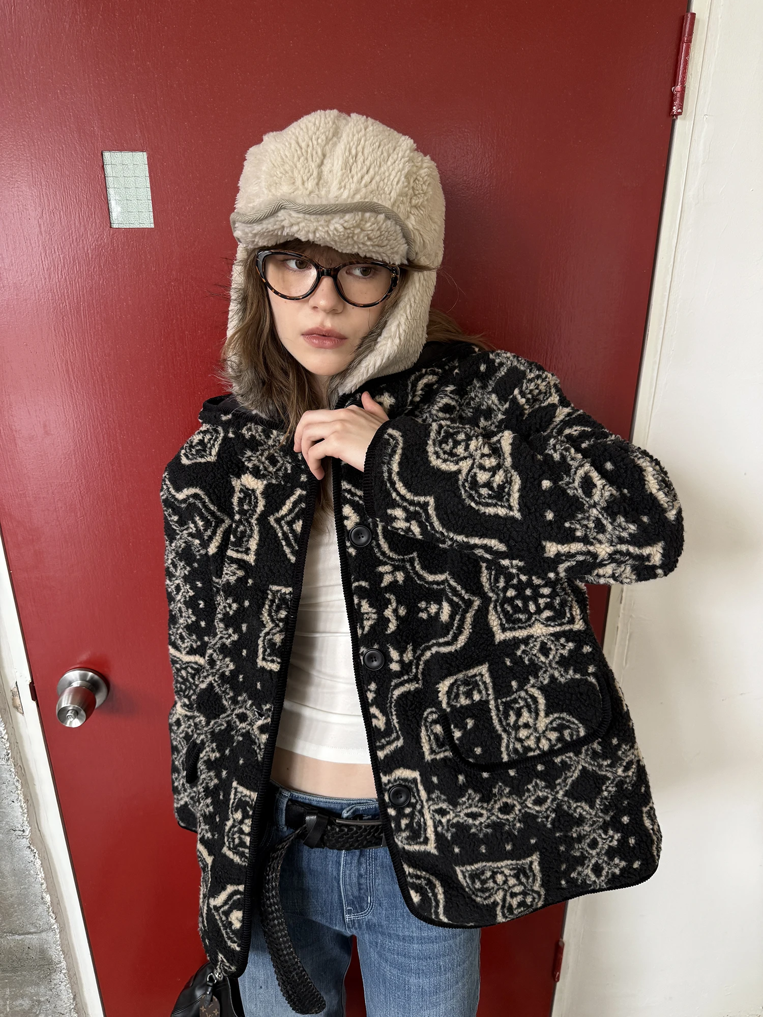 

Lamb Fur Corduroy Jaet with Hood Warm Cotton Added Loose Fit Commuting Simple Sle Polyester Fiber Zipper ort Length