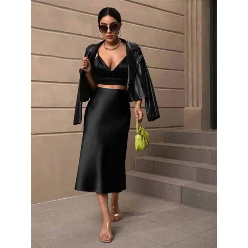 Bodycon Dress Satin Mid-Length Skirt Spring Summer New Women's Fashion Straight